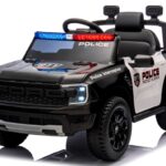 FORD RANGER Raptor ČIERNE POLICAJNÉ auto na batérie z EVA s koženým diaľkovým ovládaním