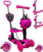 Kolobežka H3 Ružová 5 v 1 R-Sport Ride-on s LED svetlami a kolieskami