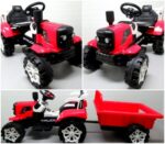 Červený traktor C2 na batérie s prívesom.zvukový efekt – Obrázok 3