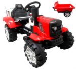 Červený traktor C2 na batérie s prívesom.zvukový efekt – Obrázok 10