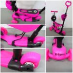 Kolobežka H3 Ružová 5 v 1 R-Sport Ride-on s LED svetlami a kolieskami – Obrázok 6
